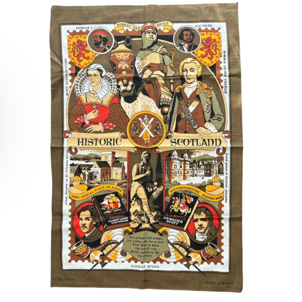 Vintage Linen Tea Towel Historic Scotland Made In Britain 100% Cotton